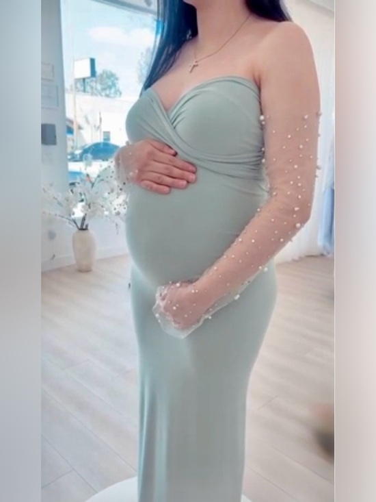 Anyuta Couture Dresses & Skirts - Anyuta Couture Maternity Gown with Pearl-Embellished Sleeves
